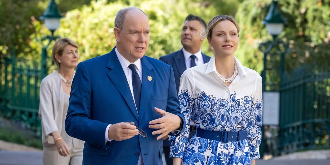 Princess Charlene Wore an Ocean-Themed Sara Roka Dress to a Marine Conservation Event in Monaco