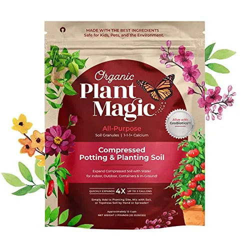 Compressed Organic Potting Soil for Garden, Plants & Vegetables - Expands 4x When Mixed With Water - Indoor or Outdoor Use - Plant Food Mix Derived From Natural Coconut Coir & Worm Castings Fertilizer