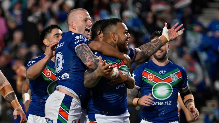 Addin Fonua-Blake celebrates his try against the Knights.