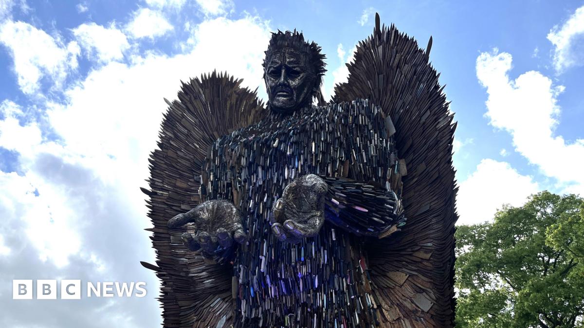 The Knife Angel, a sculpture made of knives with large hands to the front and giant knifed wings