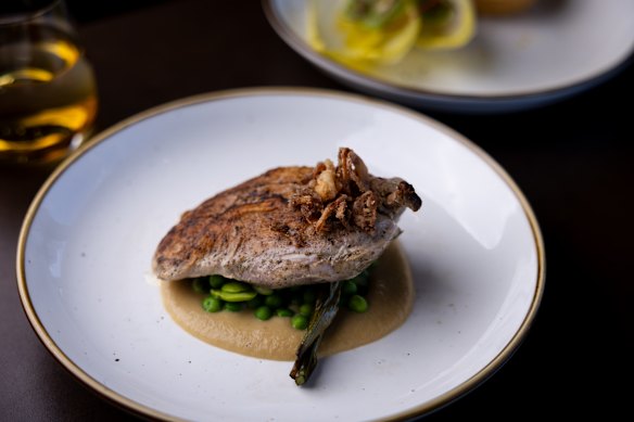 The free-range chicken breast with sweet corn puree.
