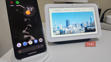 A Google Pixel 5 and a Google Nest Hub.