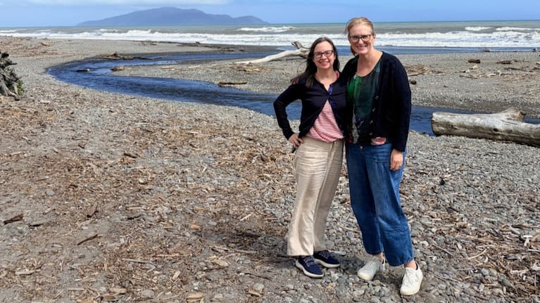 AP reporter Holly Ramer, left, poses with her pen pal of 40 years, Molly Nunns, in Waikanae, New Zealand, Saturday, March 7, 2026. (Source: Martin Murray via AP)