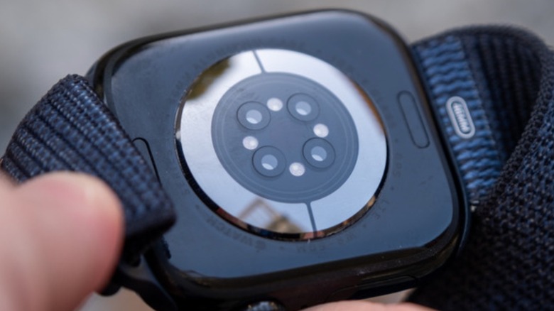 Close-up shot of Apple Watch Series 10 sensors