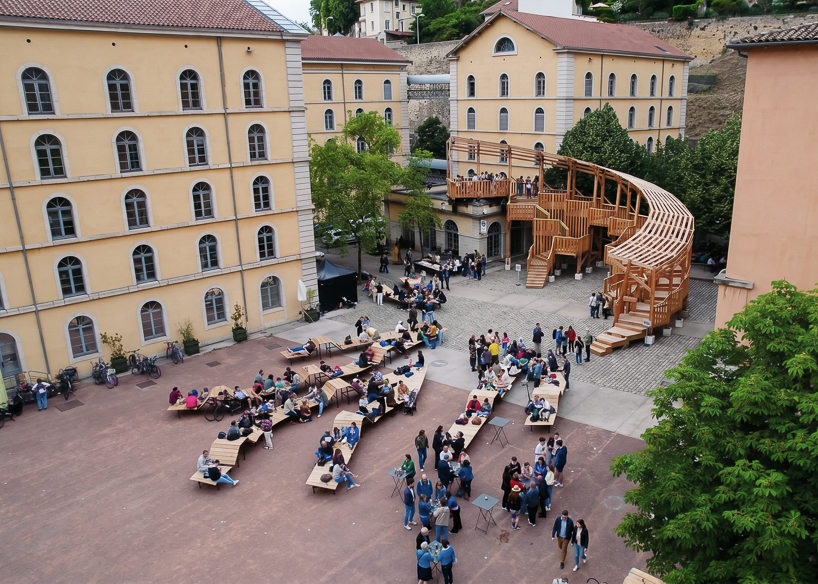 uv lab reimagines arcadia as a layered timber gathering installation in lyon - 2