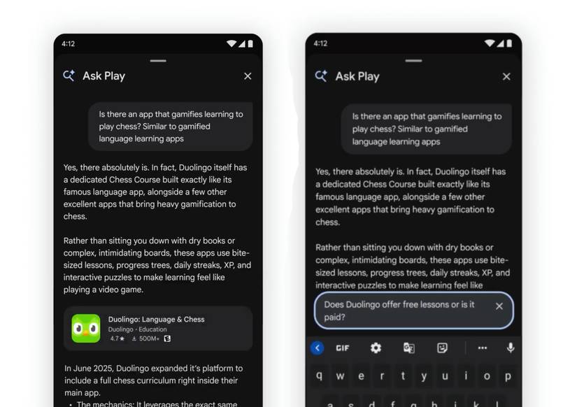 Screenshots highlighting Ask Play