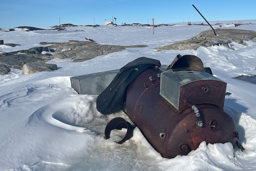 Abandoned machinery in ice at Antarctica.