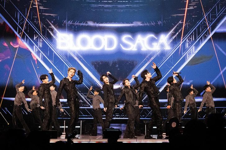 K-pop group ENHYPEN performs during the Seoul leg of its fourth world tour, 'BLOOD SAGA,' at KSPO Dome in Songpa District, Saturday. Courtesy of Belift Lab