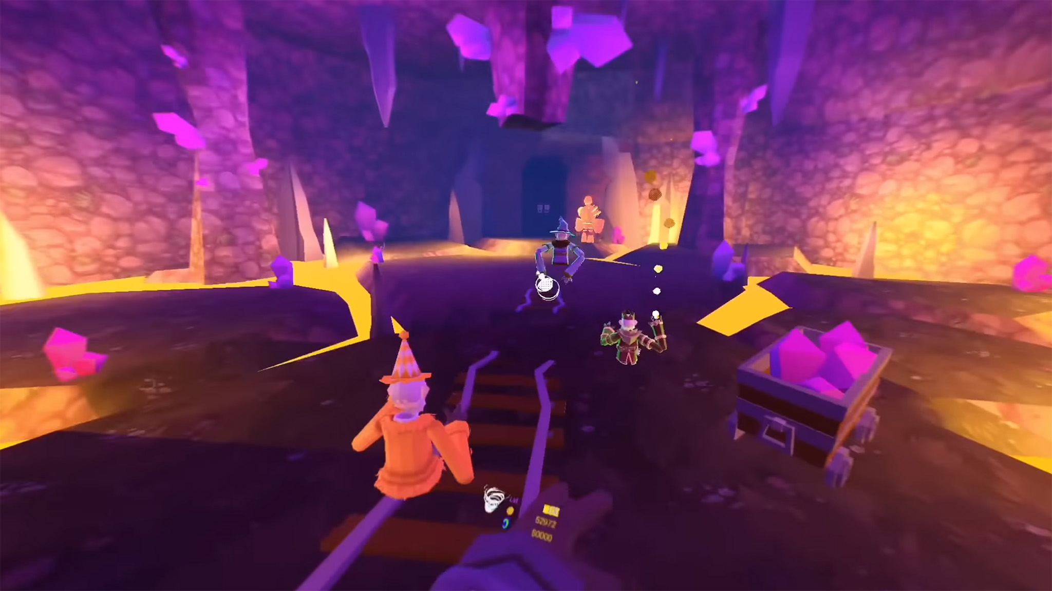Players jumping through the mines in Wizherd
