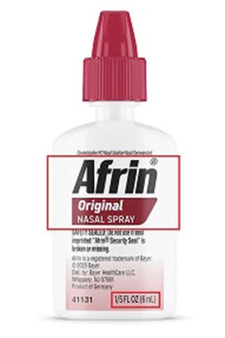 The front of the recalled Afrin nasal spray.Credit: Bayer