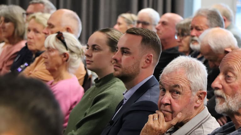 Bay of Plenty MP Tom Rutherford among residents of Mount Maunganui gathered to hear an update on the remediation of Mauao by the Tauranga City Council.