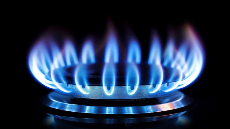 Blue gas flame of the stove