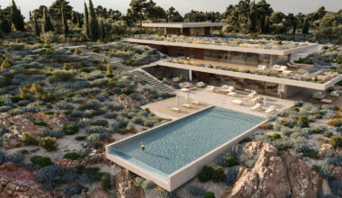 bold villa stretches horizontally across the hills of peloponnese