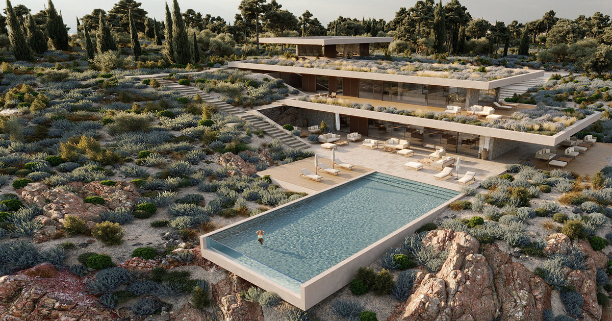 bold villa stretches horizontally across the hills of peloponnese