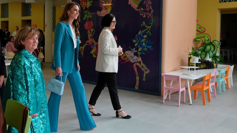 Britain's Kate, Princess of Wales, arrives at the Loris Malaguzzi International Centre and will take part in an immersive clay atelier workshop, part of a two-day trip, in Reggio Emilia, Italy, Wednesday, May 13, 2026. 