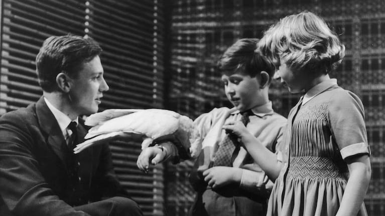 Britain's Prince Charles and Princess Anne meet naturalist David Attenborough at Lime Grove Studios in 1958.