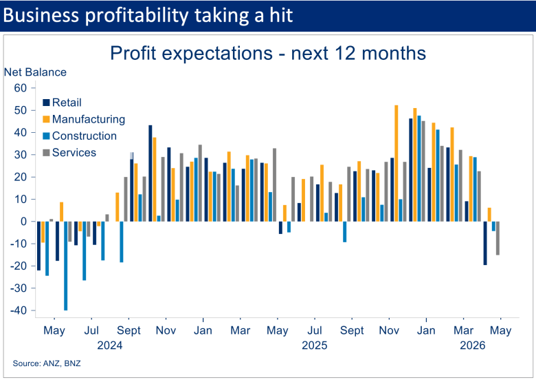 Bar chart showing profit expectations for retail, manufacturing, construction and services businesses over the next 12 months.