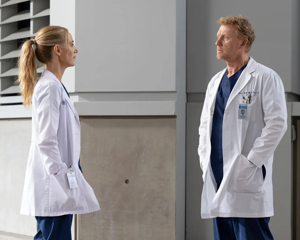 Kim Raver and Kevin McKidd in the Season 22 premiere of "Grey's Anatomy."