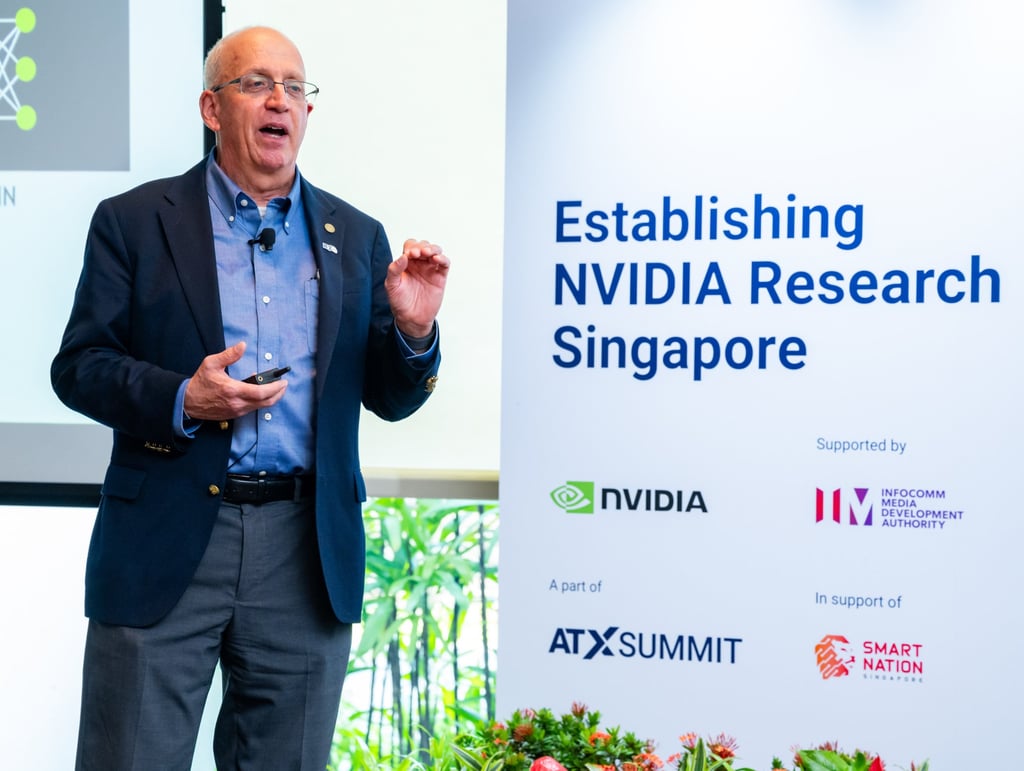 William Dally, Nvidia’s chief scientist, speaks, at the ATxSummit in Singapore on Wednesday. Photo: IMDA