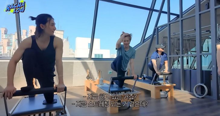 Members of Stray Kids attend a Pilates session. Captured from YouTube