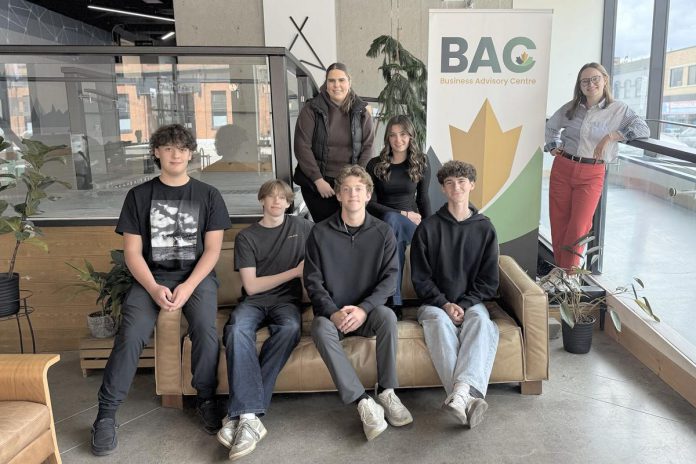 Community Futures Peterborough's Business Advisory Centre entrepreneurship officer Allison Adam (far right) in the Venture North building in downtown Peterborough with the six young entrepreneurs selected to participate in the 2026 Summer Company program funded by the provincial government and delivered by the Business Advisory Centre. The Business Adivsory Centre received 40 applications for this year's program, which is almost double the number received in 2025. (Photo courtesy of Community Futures Peterborough)