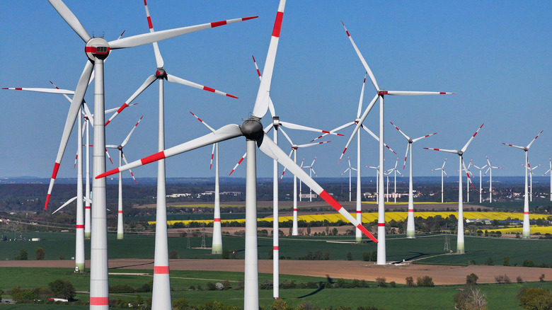 Traditional ground-based wind turbines.