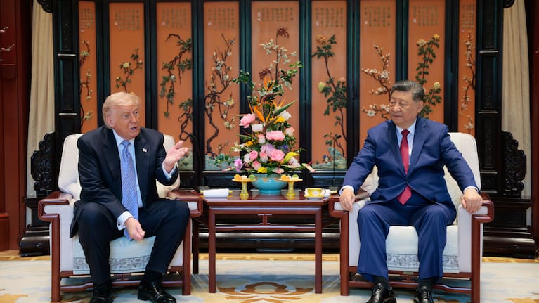 Chinese President Xi Jinping and US President Donald Trump attend a meeting on the sidelines of their visit to the Zhongnanhai Garden in Beijing, China, Friday, May 15, 2026.
