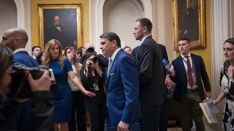 Acting Attorney General Todd Blanche arrives for a closed-door meeting with Republican senators who are expected to abandon a proposal for $1 billion in security money for the White House complex and President Donald Trump's ballroom after it has failed to win enough party support