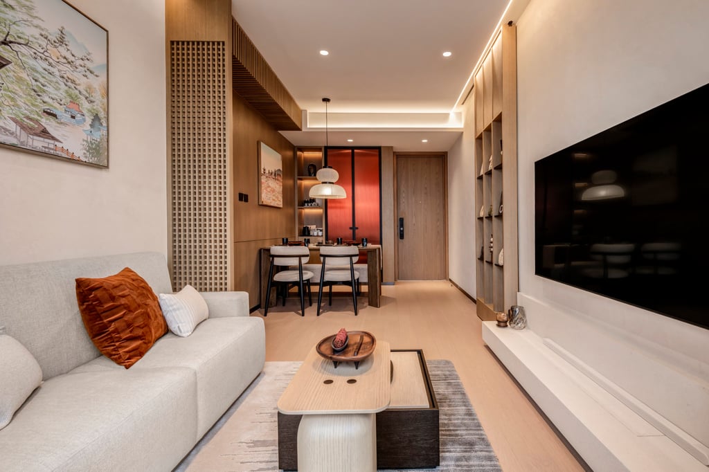 Straight lines and a contemporary Asian aesthetic in ARTTA Concept’s 600 sq ft flat. Photo: Steven Ko