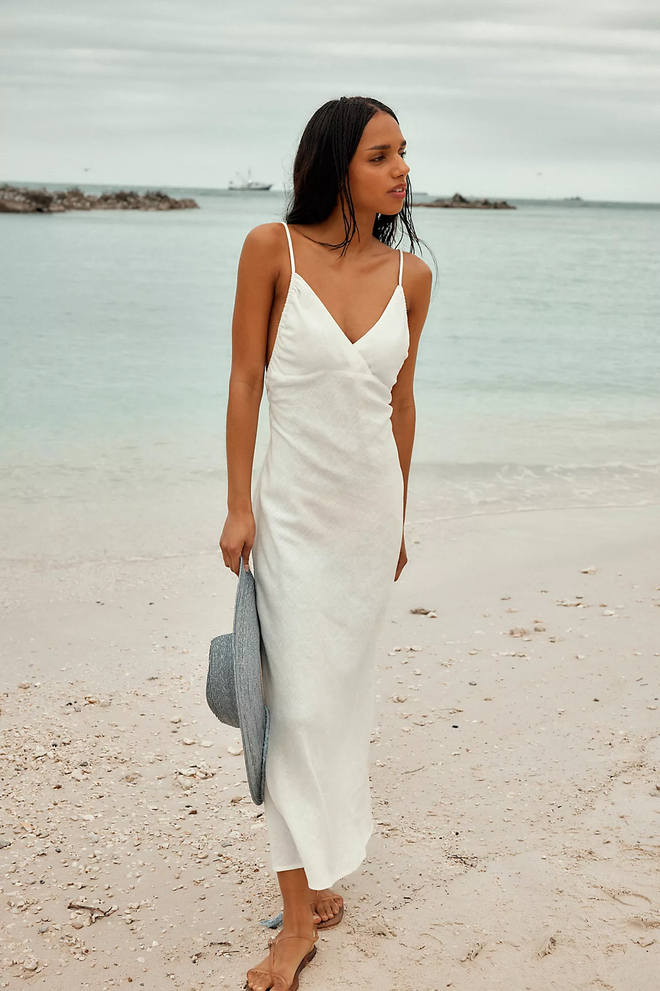 Omnia Linen Midi Slip Dress