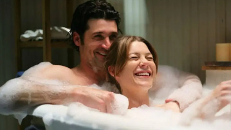 Derek and Meredith sharing a bath together on Grey's Anatomy