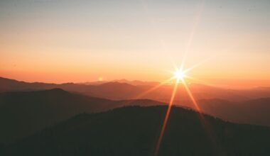 silhoutte of mountains during sunset
