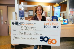 April’s HSN 50/50 draw featured a Pontoon Boat from Legend Boats or $50,000 in cash, which Isabelle Collin won. Supplied photo