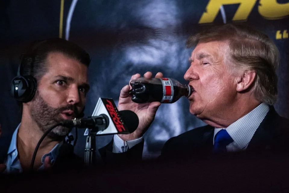 Donald Trump sips a Diet Coke from the bottle
