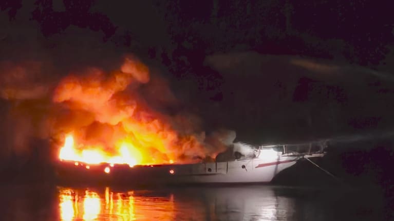 Explosions heard as a boat burns in Auckland's Waitemāta Harbour.