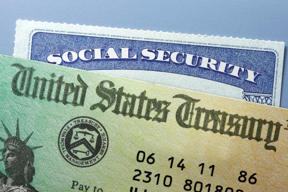 Social Security card and check from the U.S. Treasury.
