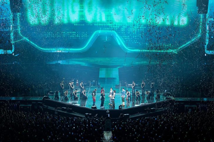 K-pop boy band ENHYPEN performs during the Seoul leg of its fourth world tour, 'BLOOD SAGA,' at KSPO Dome in Songpa District, Saturday. Courtesy of Belift Lab