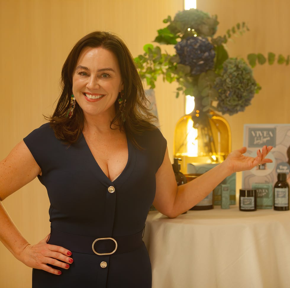 lucy (jill halfpenny) poses by some of her products at the vivea launch lucy (jill halfpenny) poses by some of her products at the vivea launch