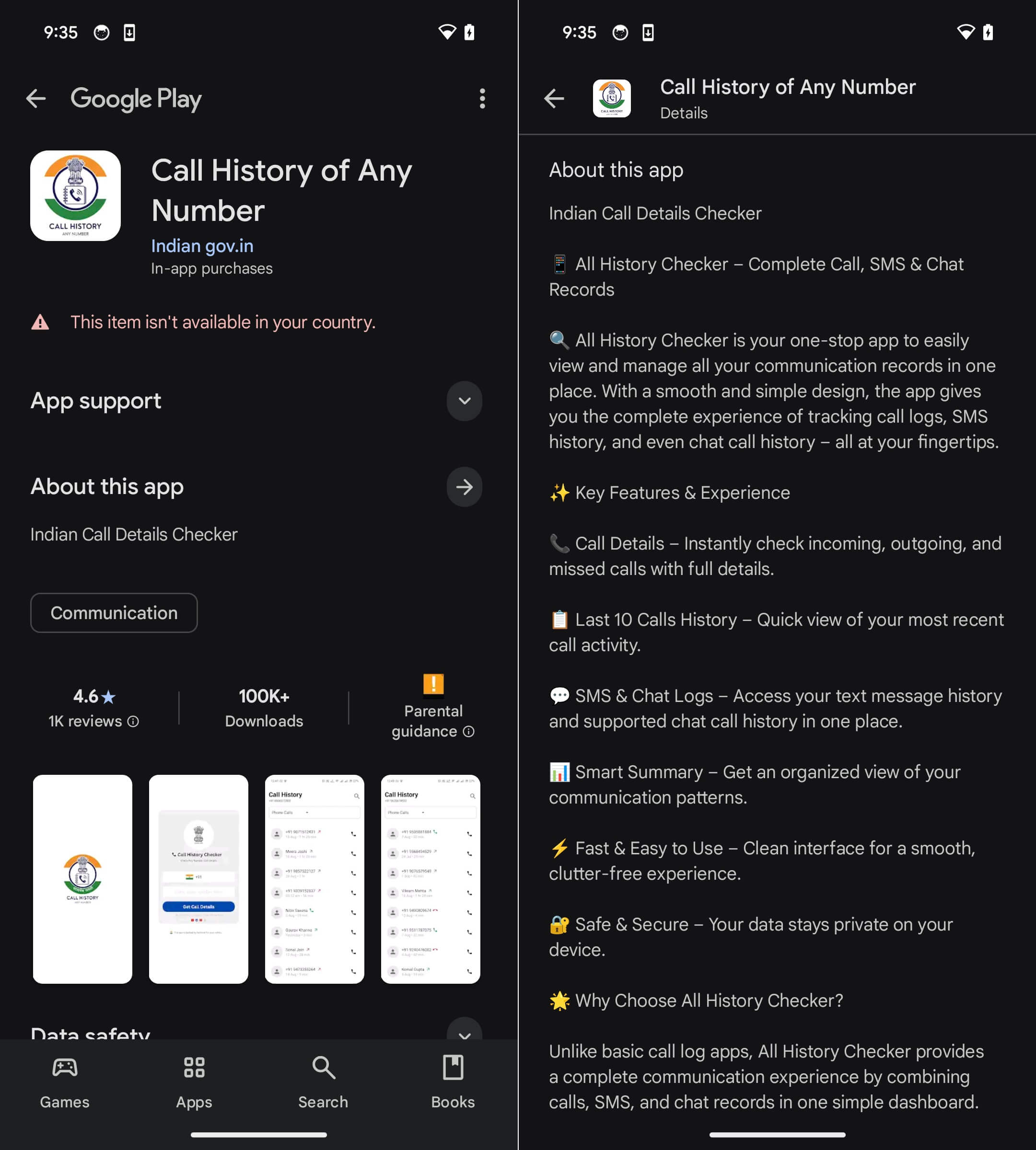 Figure 1. Call History of Any Number app on Google Play