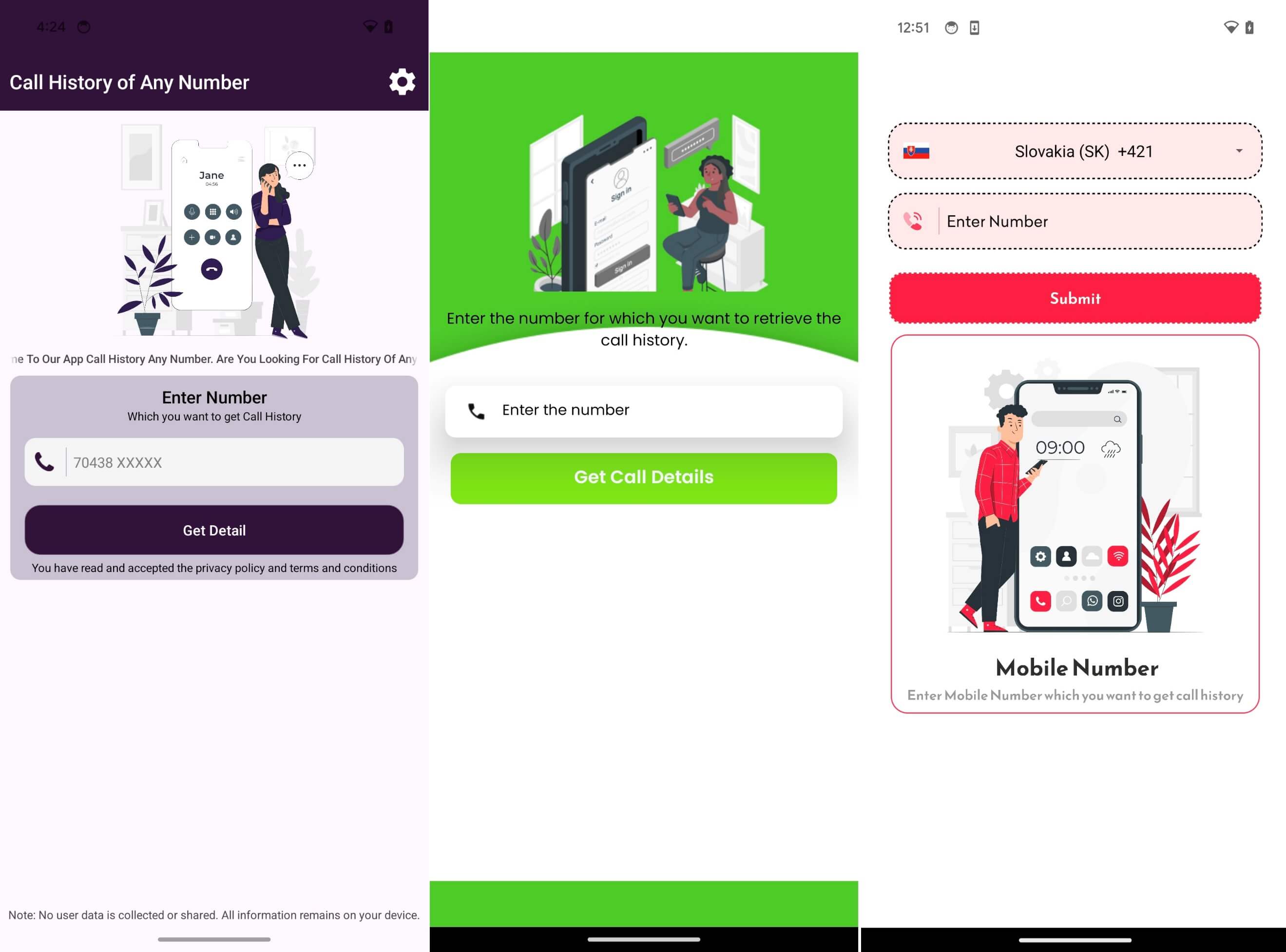 Figure 5. Examples of CallPhantom initial screens