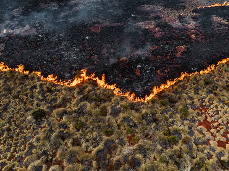 An aerial photo of a bushfire in western Australia.