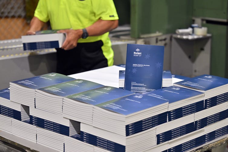 The 2026-2027 Budget Papers are seen at a printing facility prior to being delivered