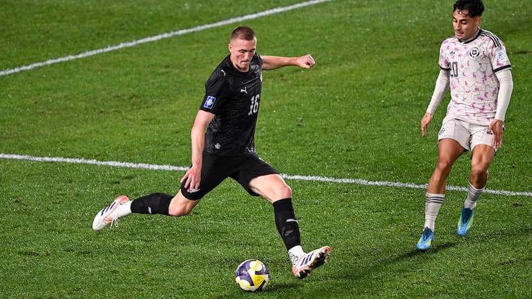 Finn Surman of New Zealand, New Zealand All Whites v Chile, FIFA series men’s international football match at Eden Park, Auckland, New Zealand on Monday 30 March 2026.