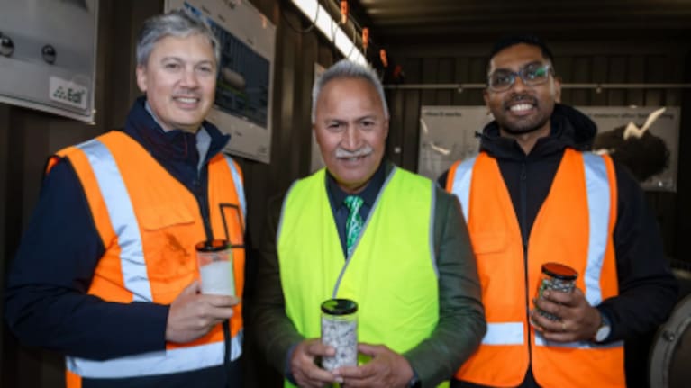 From left: Environmental Decontamination Limited's chief executive Marcus Glucina, Lower Hutt mayor Fauono Ken Laban and EDL chief technology officer Dr Kapish Gobindlal