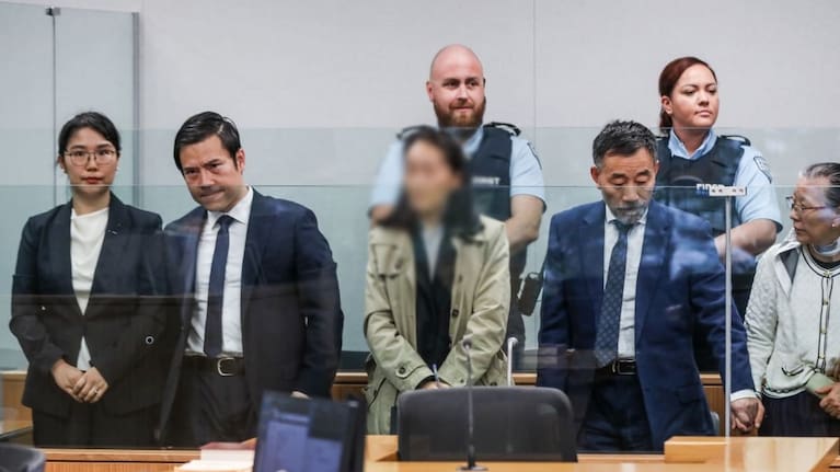 (From left) Lanyue Xiao, Kaixiao Liu, an interpreter, Jingui Liu, Xiuyun Li in the Auckland High Court.