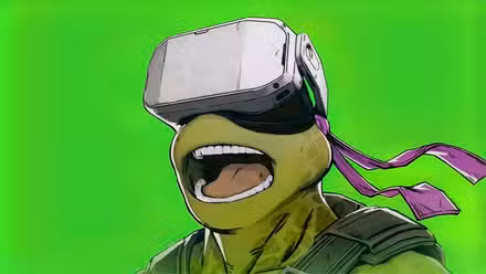 Donatello of the Ninja Turtles wears a VR headset
