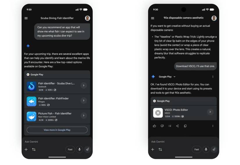 screenshots highlights Gemini's Play Store integration