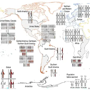 Difference in population falling below sea level following 1 m RSLR between the commonly assumed and measured sea-level height. Credit: Nature Briefing