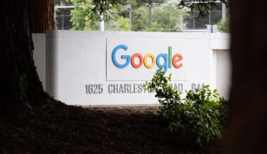 a photo of the Google headquarters sign and address at 1625 Charleston Road