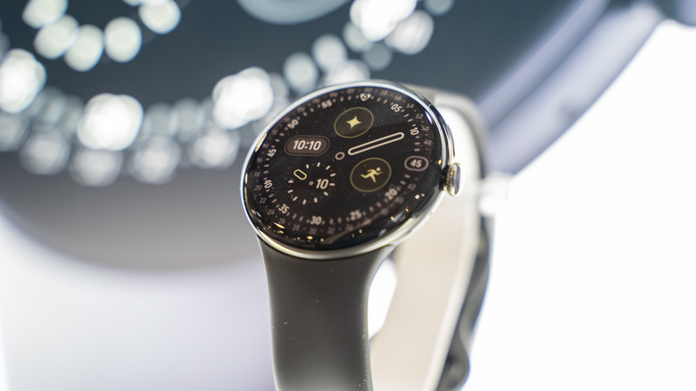 A Google Pixel Watch 4 on display in a store in Canada.
